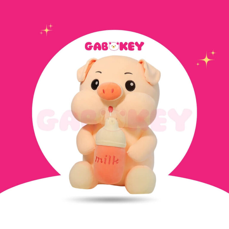 Heo bông ôm bình sữa