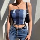 Fortee Áo Ống Croptop Jean Đan Dây Lưng