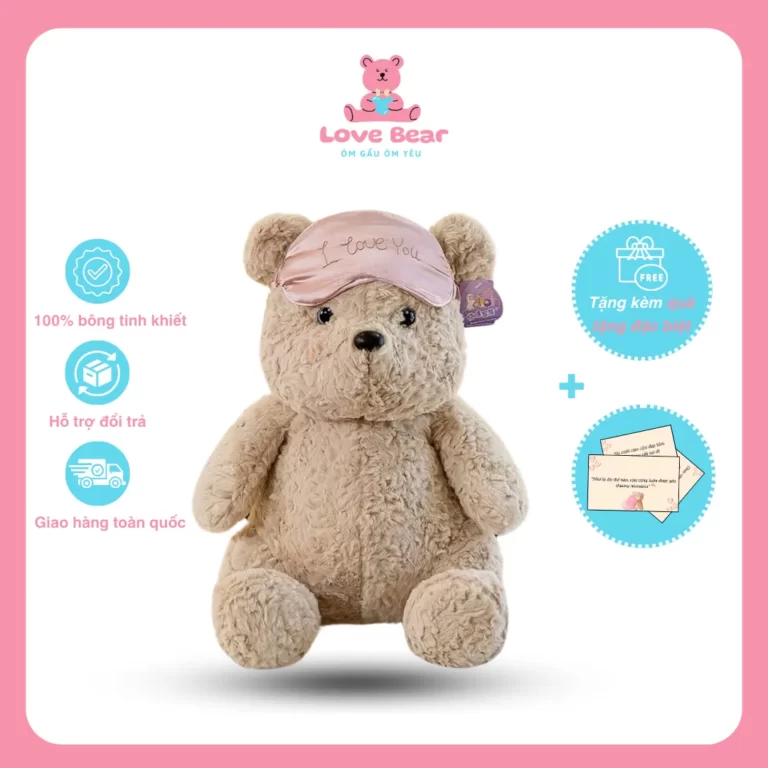 Gấu bông Teddy bịt mắt iloveyou, băng đô có thể tháo rời