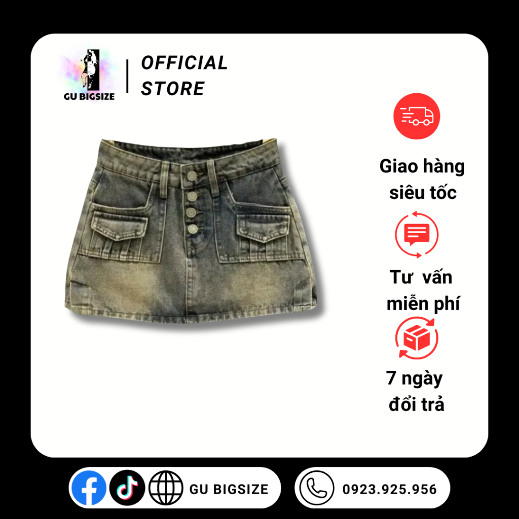 Quần short jean túi hộp lưng cao GU bigsize SJ1090