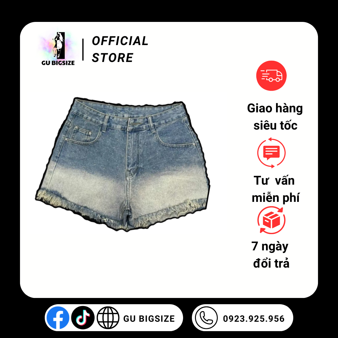 Quần short jean đính đá GU bigsize SJQC02
