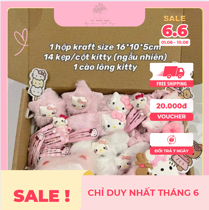 Kỷ Niệm Nhỏ - Box set quà kẹp tóc Hello Kitty dễ thương tặng bạn gái bé gái