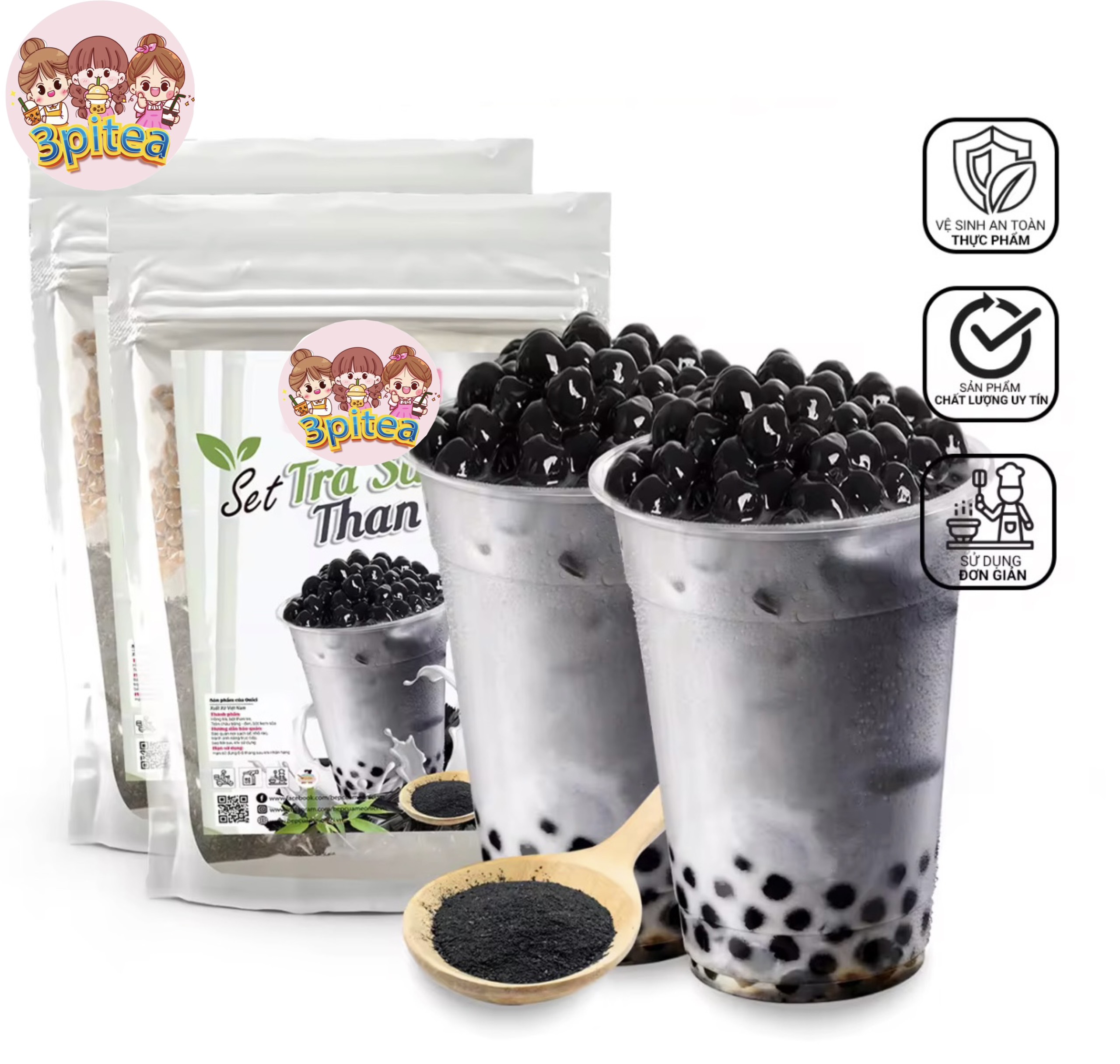 Set nguyên liệu trà sữa than tre 3Pitea