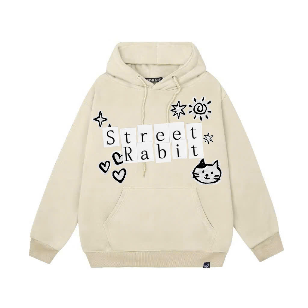 Street Rabbit – Doodle Cat Cream Hoodie