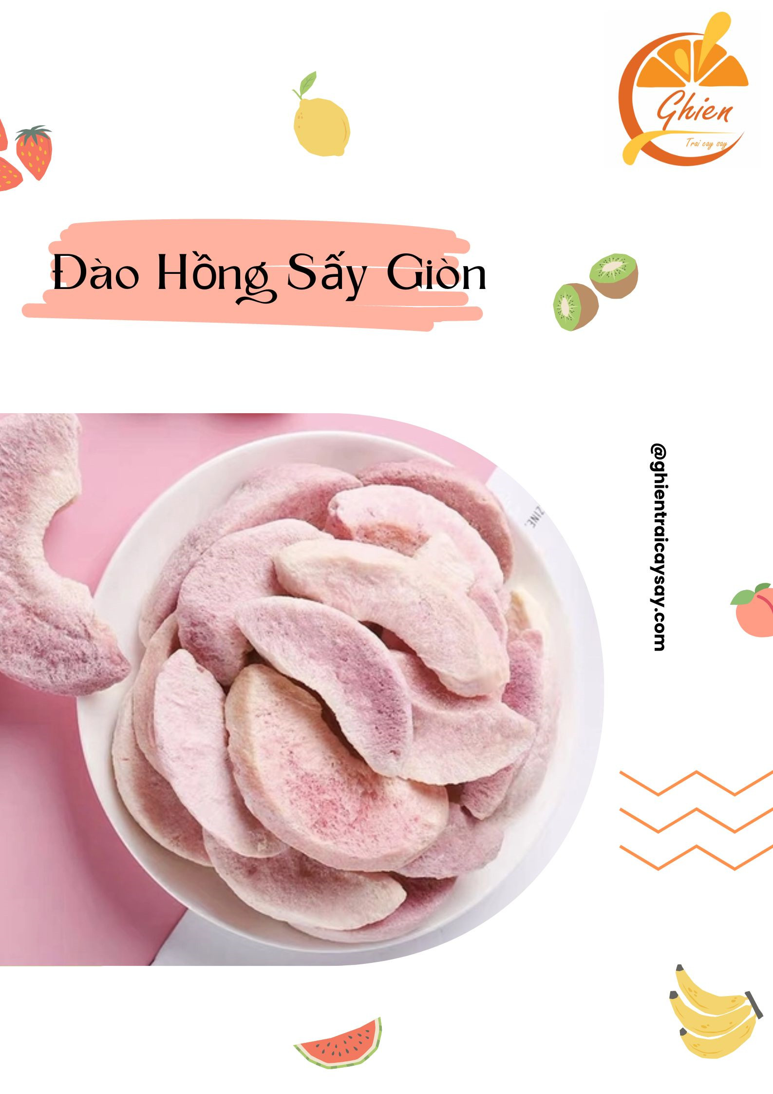 Đào hồng sấy giòn, 120g, bịch