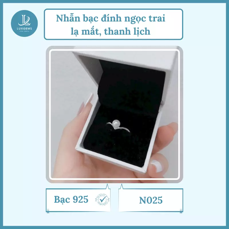 Nhẫn bạc Luxgems đính ngọc trai lạ mắt, thanh lịch_N025
