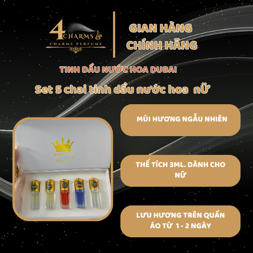 Set 5 chai tinh dầu nước hoa chiết dành cho nữ 3ml