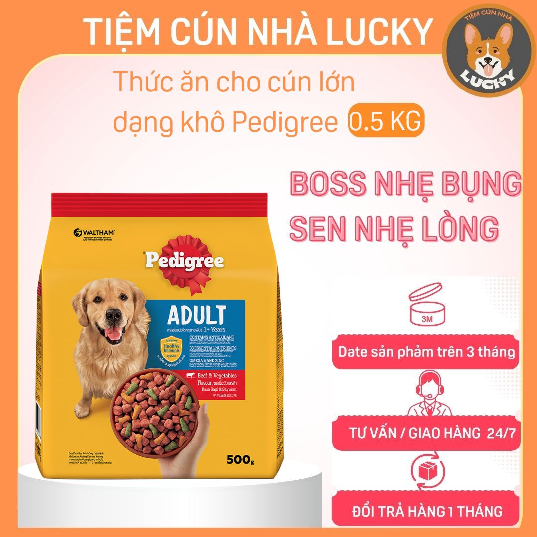 Thức ăn cho cún lớn dạng hạt khô Pedigree – Vị bò và rau củ 0.5kg