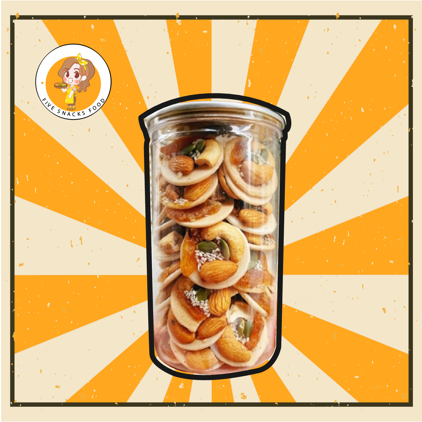 Bánh đồng tiền mix hạt dinh dưỡng, có lợi cho sức khỏe Five Snack Food giòn xốp kết hợp với độ ngậy, thơm