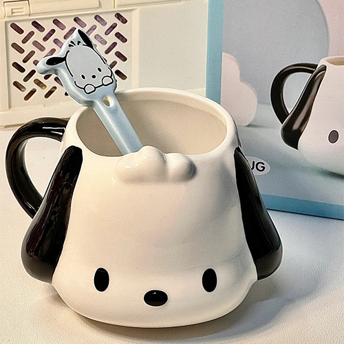 Bộ ly và muỗng sứ uống trà cà phê VTT hình chú chó Pacha dễ thương