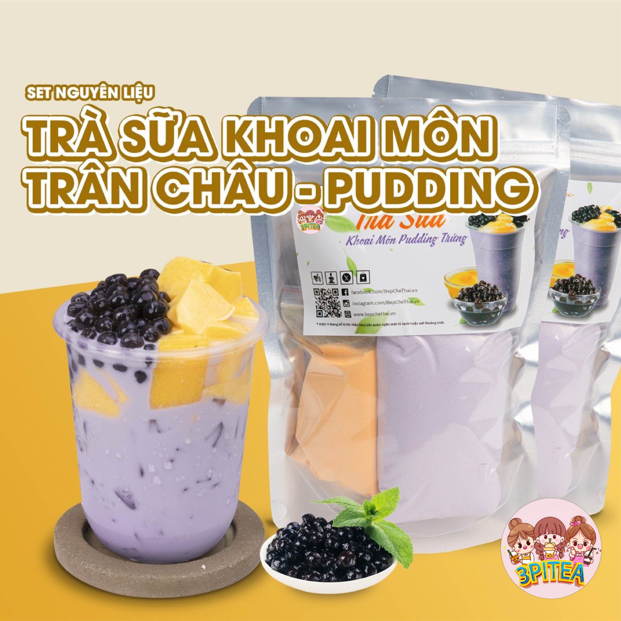 Set nguyên liệu trà sữa khoai môn-Pudding