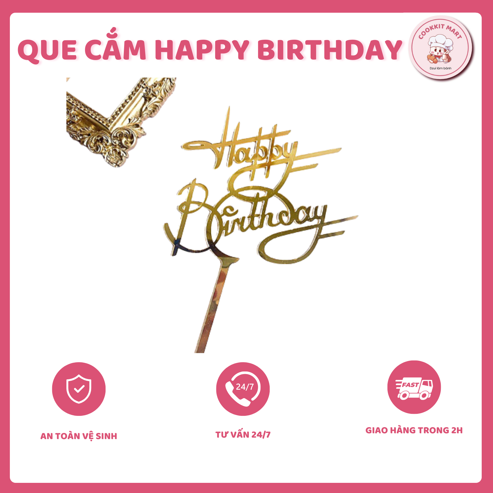 Que cắm bánh Happy Birthday
