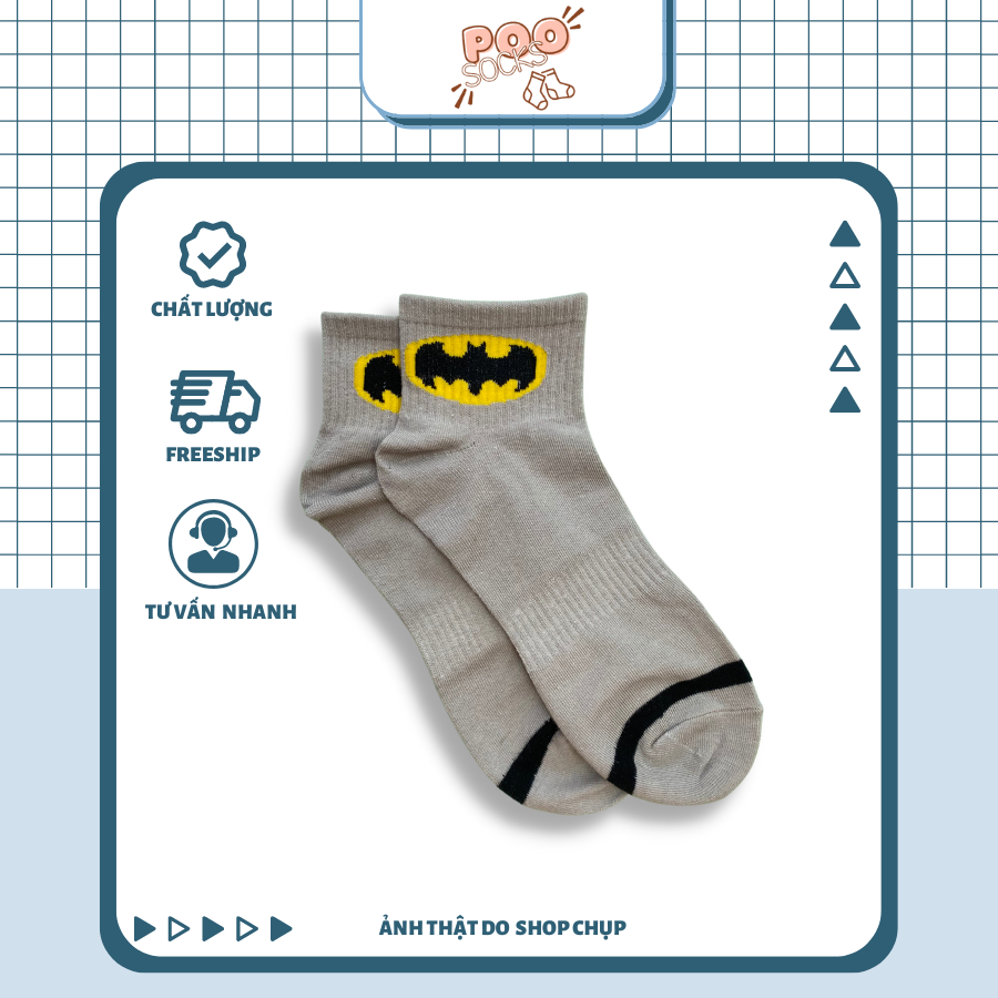 Tất Vớ Cổ Thấp Nam Nữ POOSOCKS Siêu Anh Hùng Marvel Batman Cotton Co Giãn Thoáng Khí Kháng Khuẩn