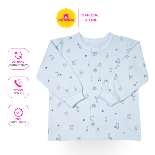 Áo sơ sinh tay dài nút giữa Mèo Mây xanh