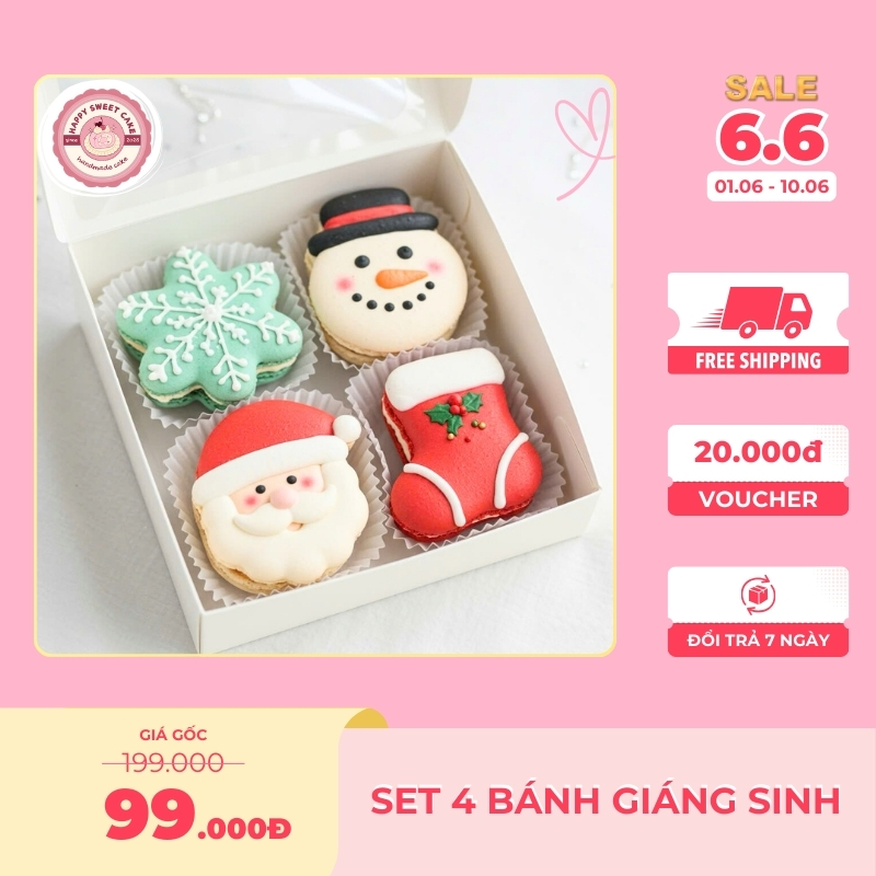 Macaron hoạt hình_Giáng Sinh_Happy Sweet Cake_Set 4 bánh