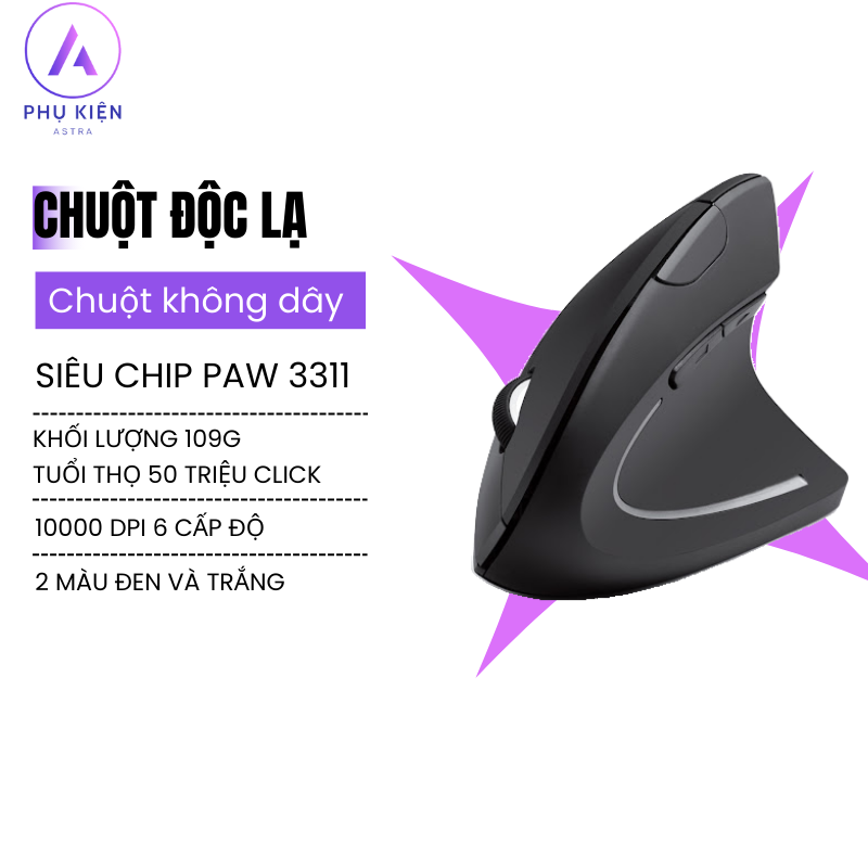 Chuột Elec Space Không Dây -  Dạng Đứng - Công Thái Học - Có Đèn LED -  Độ Chính Xác Cao