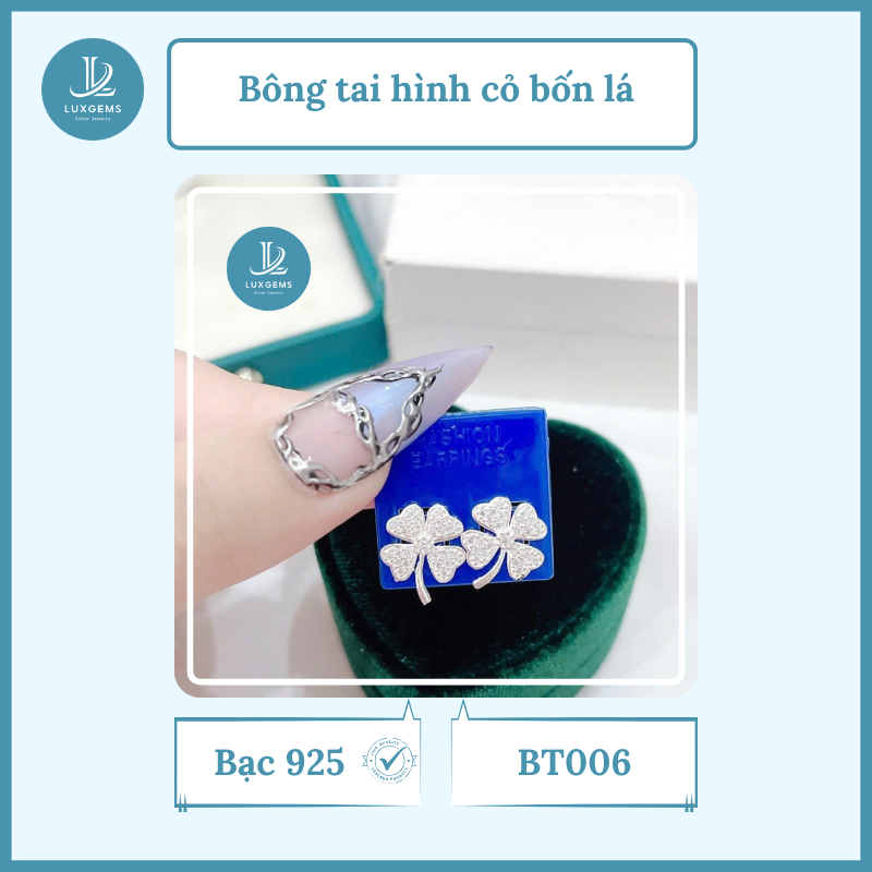 Bông tai Luxgems_Bông tai cỏ bốn lá trẻ trung nữ tính_BT006