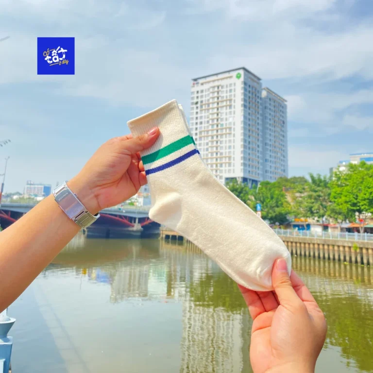 Tất Vớ Be Cổ Trung Hoạ Tiết Sọc Xanh