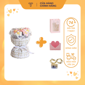 [COMBO 4 MÓN QUÀ TẶNG] Bó Hoa Dệt kim Len + túi + đèn + thiệp