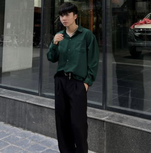 Áo sơ mi nam xanh lá,Hàn Quốc Phoebeunisex mã 05