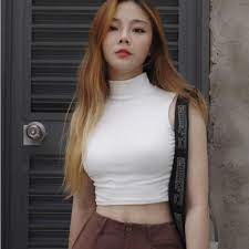 Fortee Áo Croptop Len Tăm Cổ Lọ Thấp