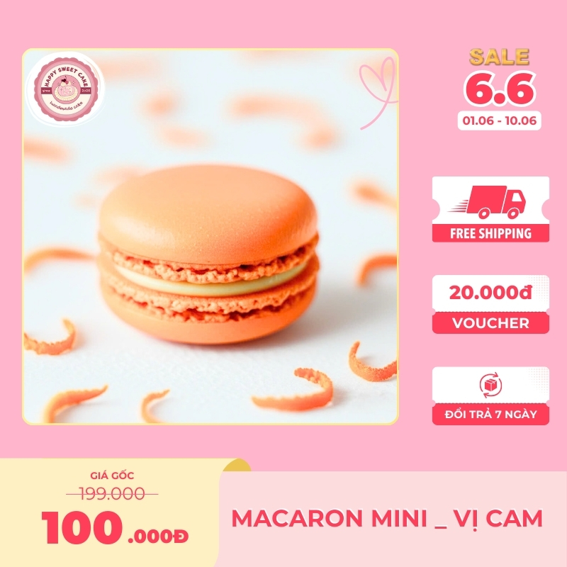 Macaron mini size_Vị cam_Happy Sweet Cake_Hộp 30/100 viên