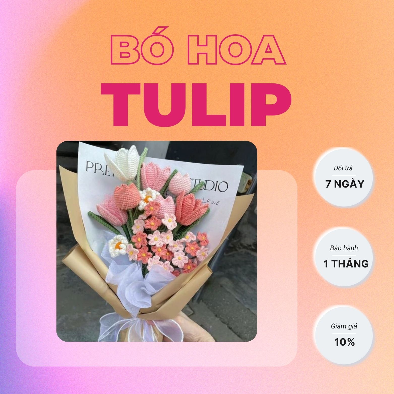 Bó hoa Tulip Cuộn Len Tròn 50x80cm BH1