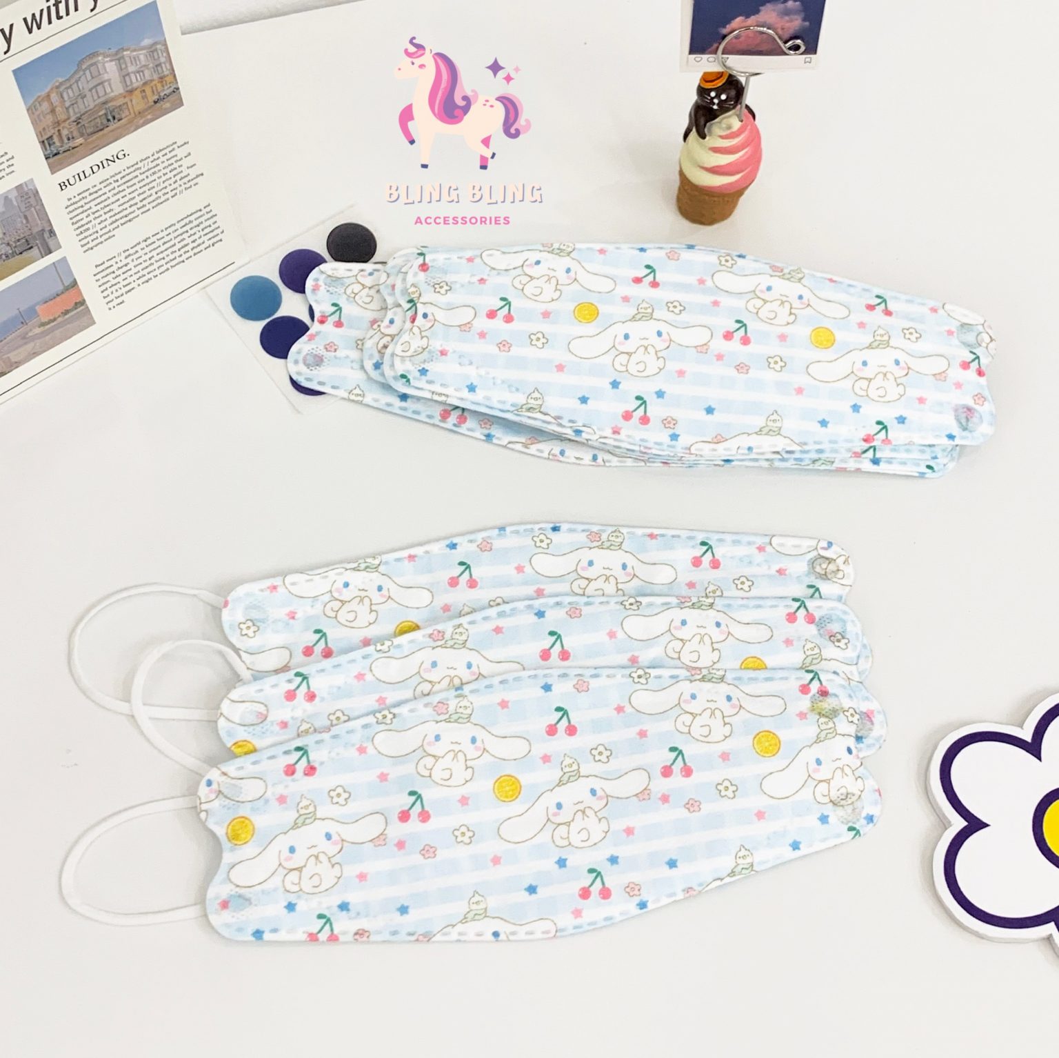 Khẩu trang set10 Cinnamoroll star fruit nền kẻ ô – Mix