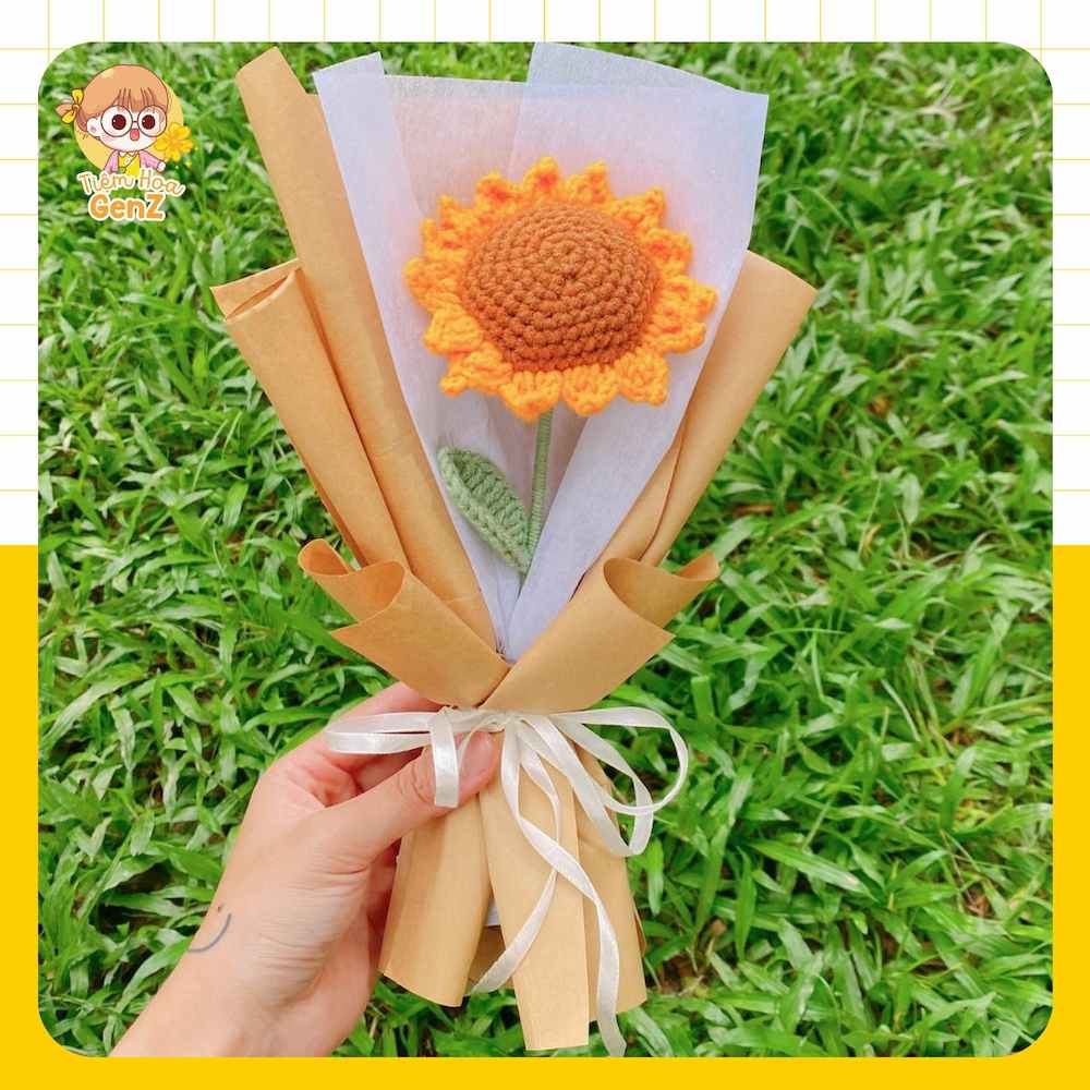 Bó Hoa Len Hướng Dương Handmade 1 Bông