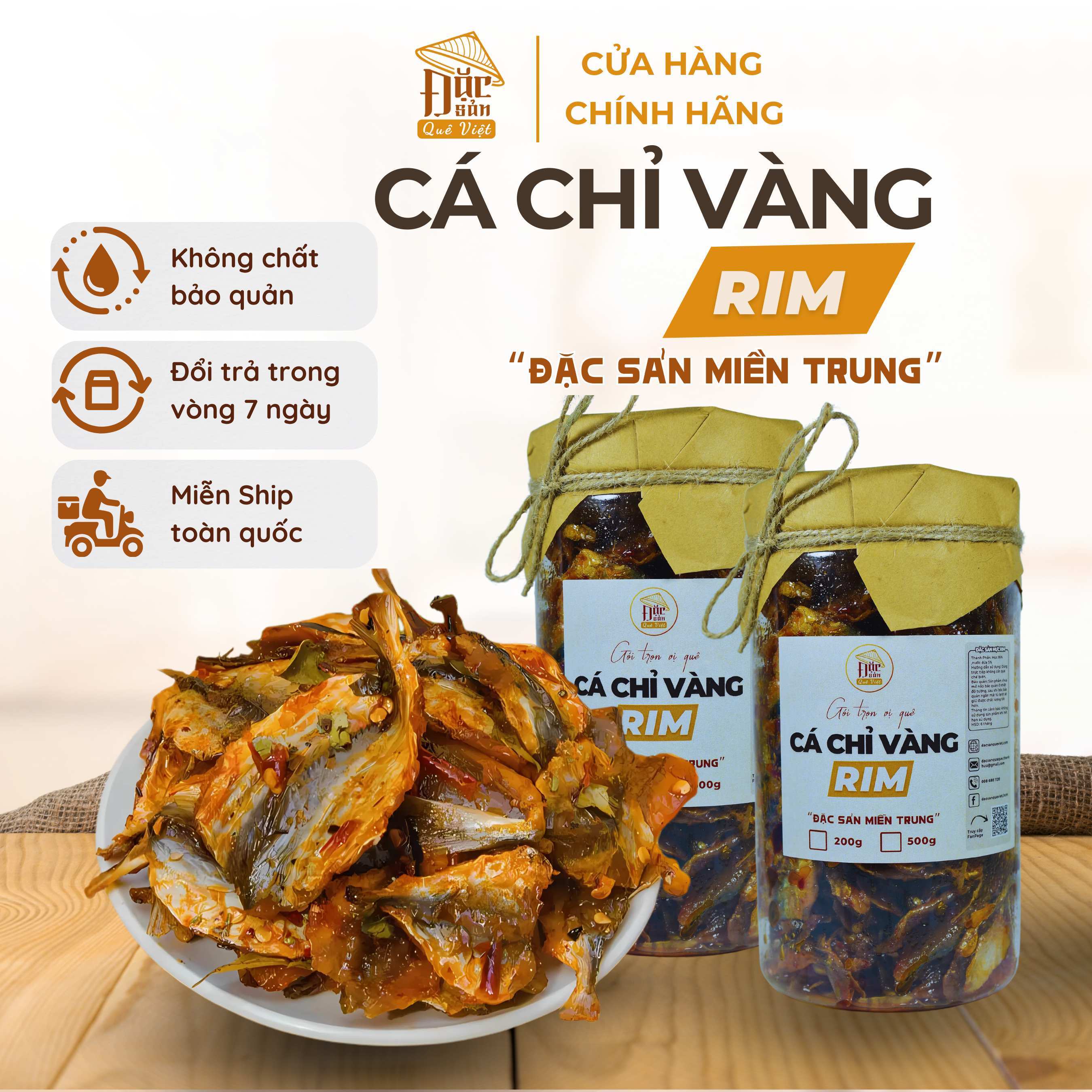 Khô cá chỉ vàng rim Đặc sản Quê Việt miền Trung loại 1 - Cay nồng thơm ngon 200g