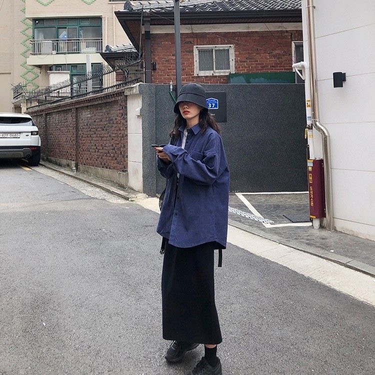 Áo khoác sơ mi xanh biển