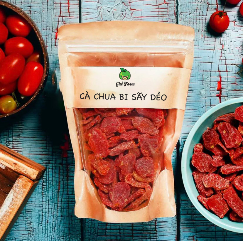 Cà chua bi sấy dẻo, 300g, bịch, mẫu kraft 1 mặt trong