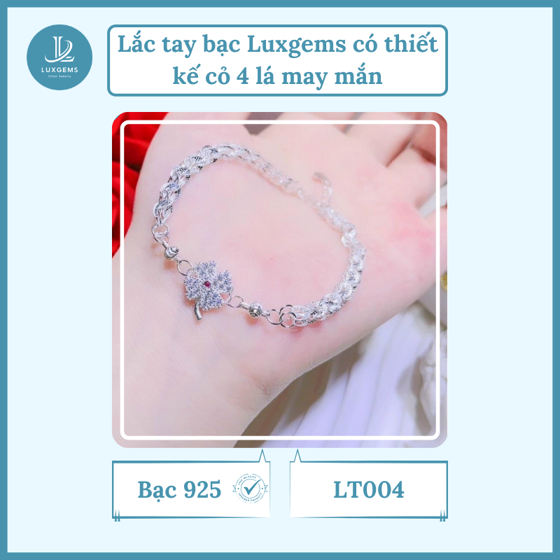 Lắc tay bạc Luxgems_Lắc tay có thiết kế cỏ 4 lá may mắn_LT004