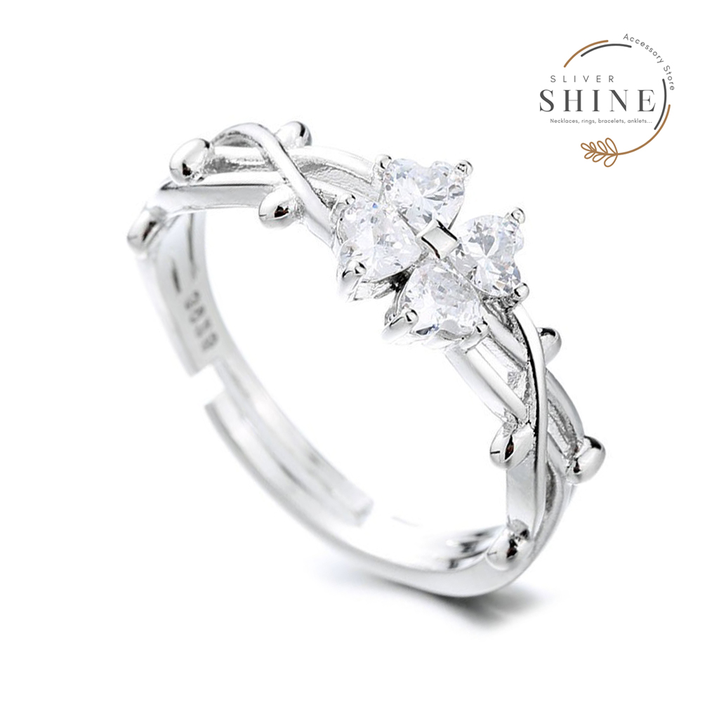 Nhẫn bạc đính đá Cỏ Bốn Lá