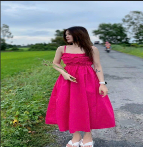 Đầm 2 dây bo chun