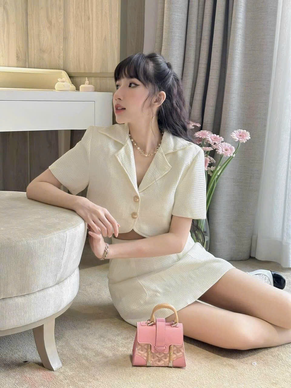 SET CROPTOP DẠ CỔ VEST KÈM CHÂN VÁY SANG CHẢNH SIÊU XINH