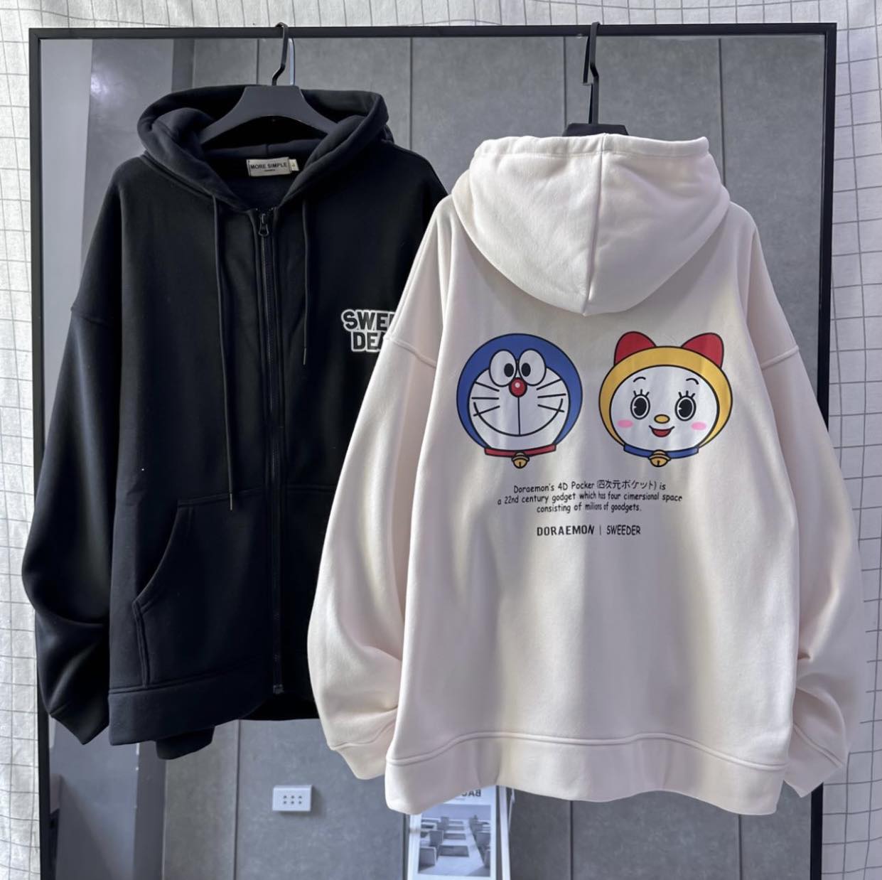 Áo Hoodie Nỉ Chữ Ngực Nhỏ ellon arc Form Rộng Tay Phồng, Áo Hoodie Màu Đen Unisex