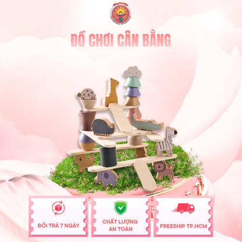 Cân Bằng Gỗ Montessori Nắng Tươi Kids 6 Khối An Toàn Giáo Dục Sớm Vận Động Tinh Bé 1-5 Tuổi