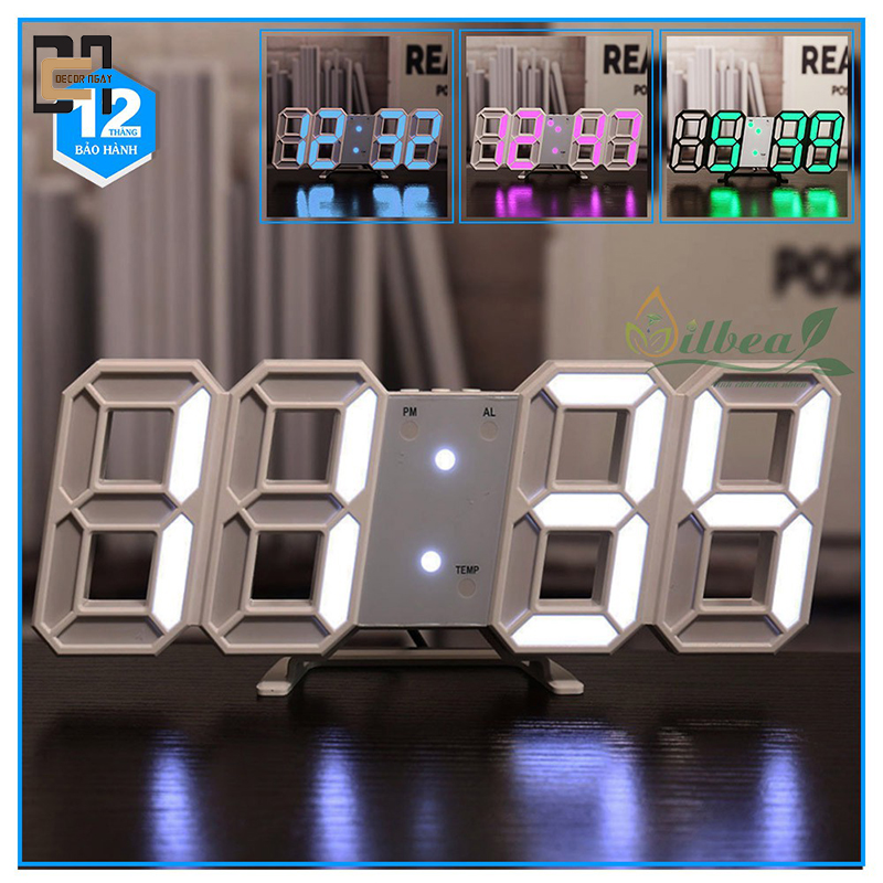 Đồng Hồ LED 3D Để Bàn, Treo Tường Thông Minh Smart Clock Với Chức Năng Báo Thức, Nhiệt Độ, Thời gian, Cảm Biến Âm Thanh
