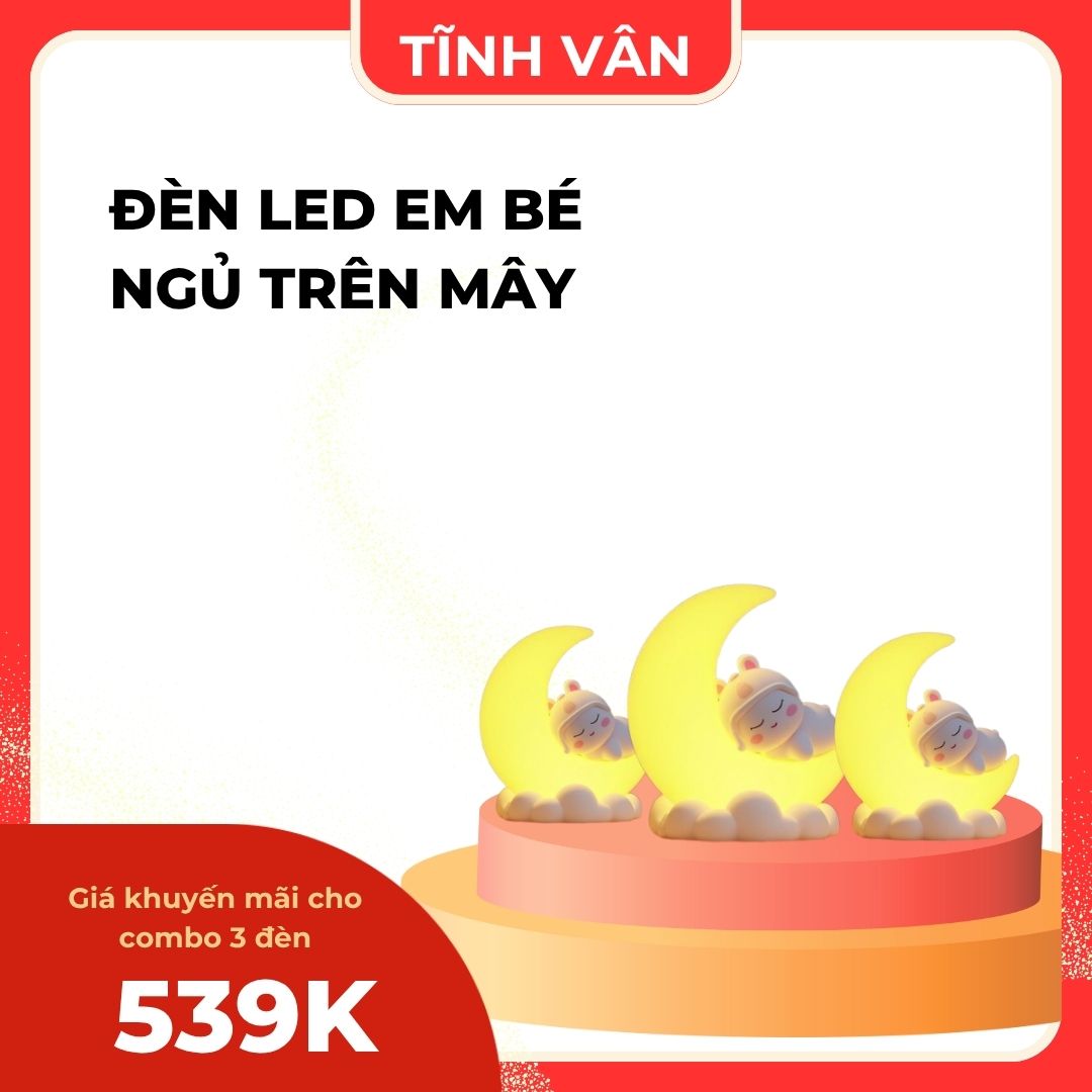 Đèn LED Em Bé Ngủ Trên Mây – Đèn Ngủ Siêu Dễ Thương - Combo 3 Đèn - Tĩnh Vân Decor