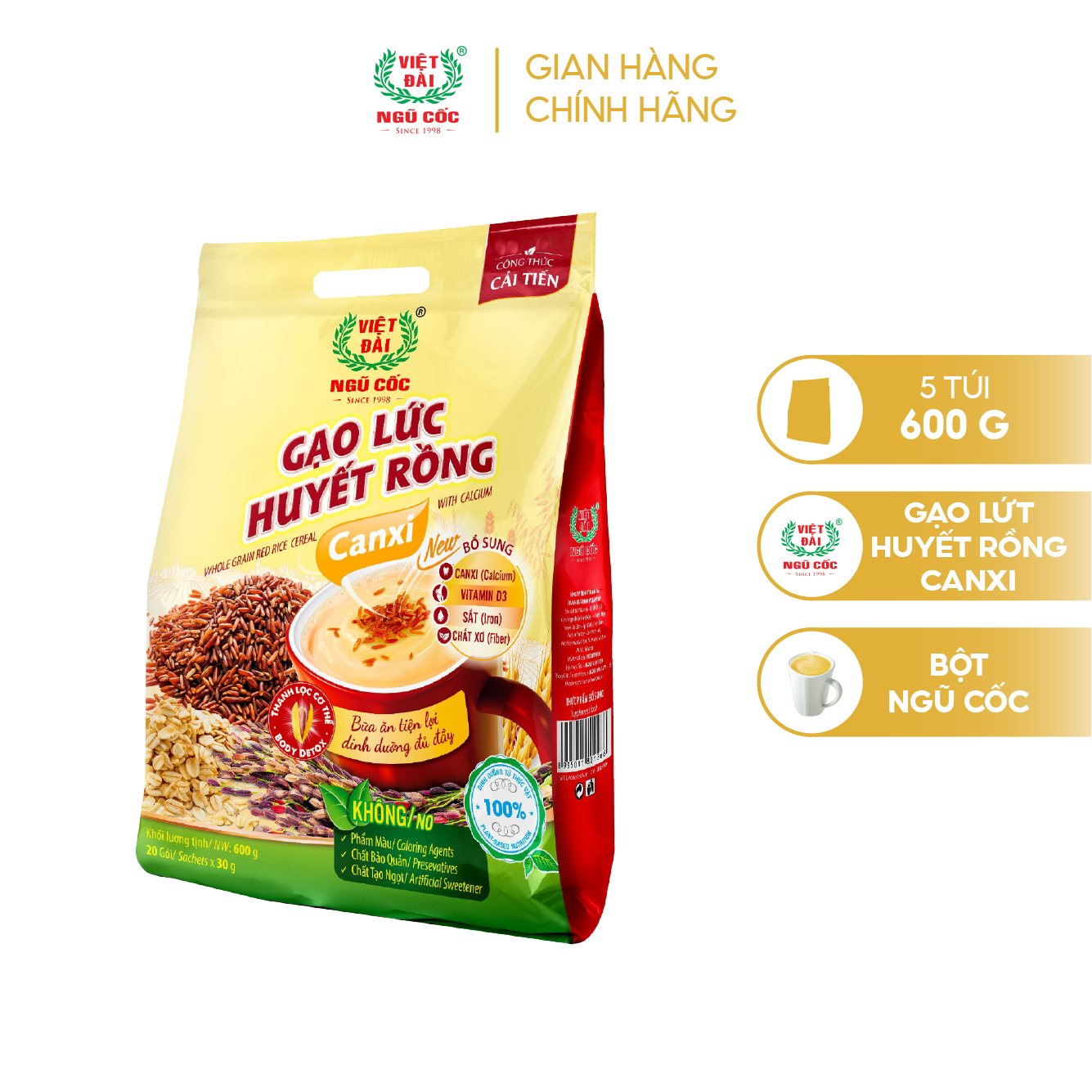 Bột Ngũ Cốc Dinh Dưỡng VIỆT ĐÀI Bổ Sung Các Chất Dinh Dưỡng Cần Thiết Cho Cơ Thể Túi 500g