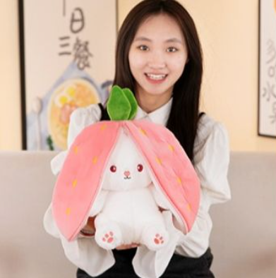 Gấu Bông Thỏ Dâu Tây Thỏ Cà Rốt Thỏ 2 Trong 1 Gấu Bông Thỏ Biến Hình Quả Dâu Cà Rốt Đáng Yêu Có Khóa Kéo