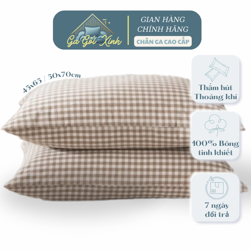 Vỏ gối nằm Caro Cotton Ga Gối Xinh kích thước 50x70cm / 45x65cm đẹp