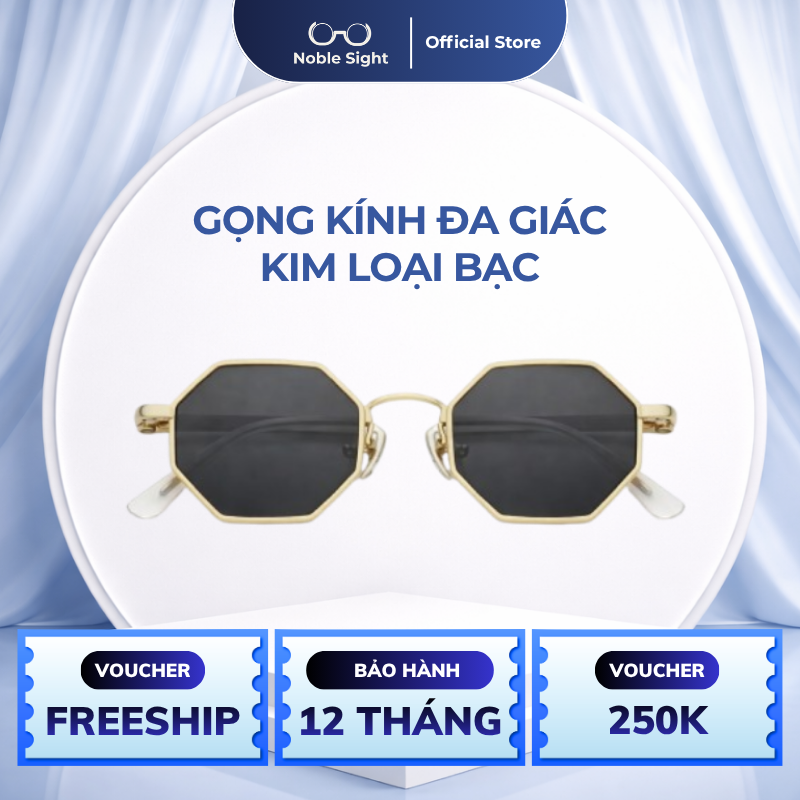 Kính Đa Giác Noble Sight Gọng Kim Loại Bạc Unisex Phong Cách Hàn Quốc Thời Trang NS1015