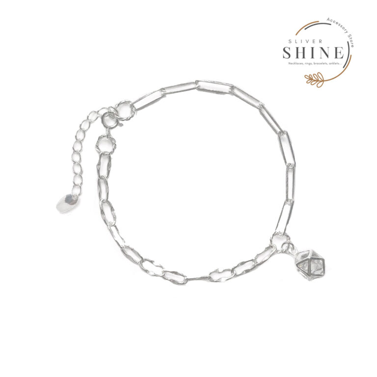 Lắc tay bạc SHINESLIVER mặt đa giác chứa đá