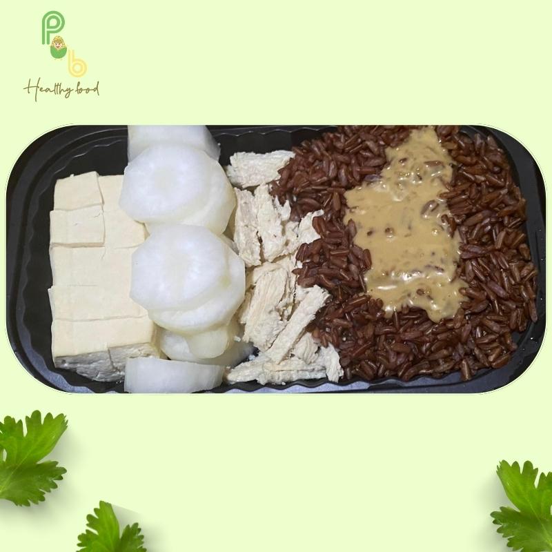 Tàu hủ + Củ cải trắng + Ức gà + Gạo lứt