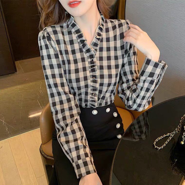 Áo sơ mi caro nữ form rộng