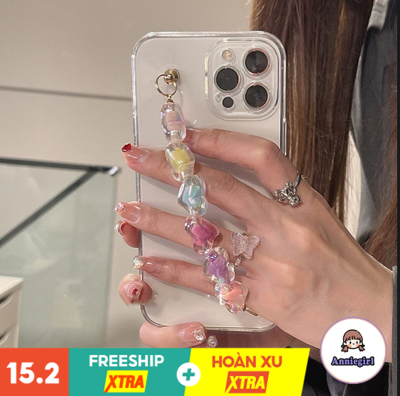 Ốp lưng điện thoại TPU mềm chống sốc chống trượt có dây xỏ cổ tay xinh xắn cho iPhone 14 13 12 11 Pro Max 7 Plus