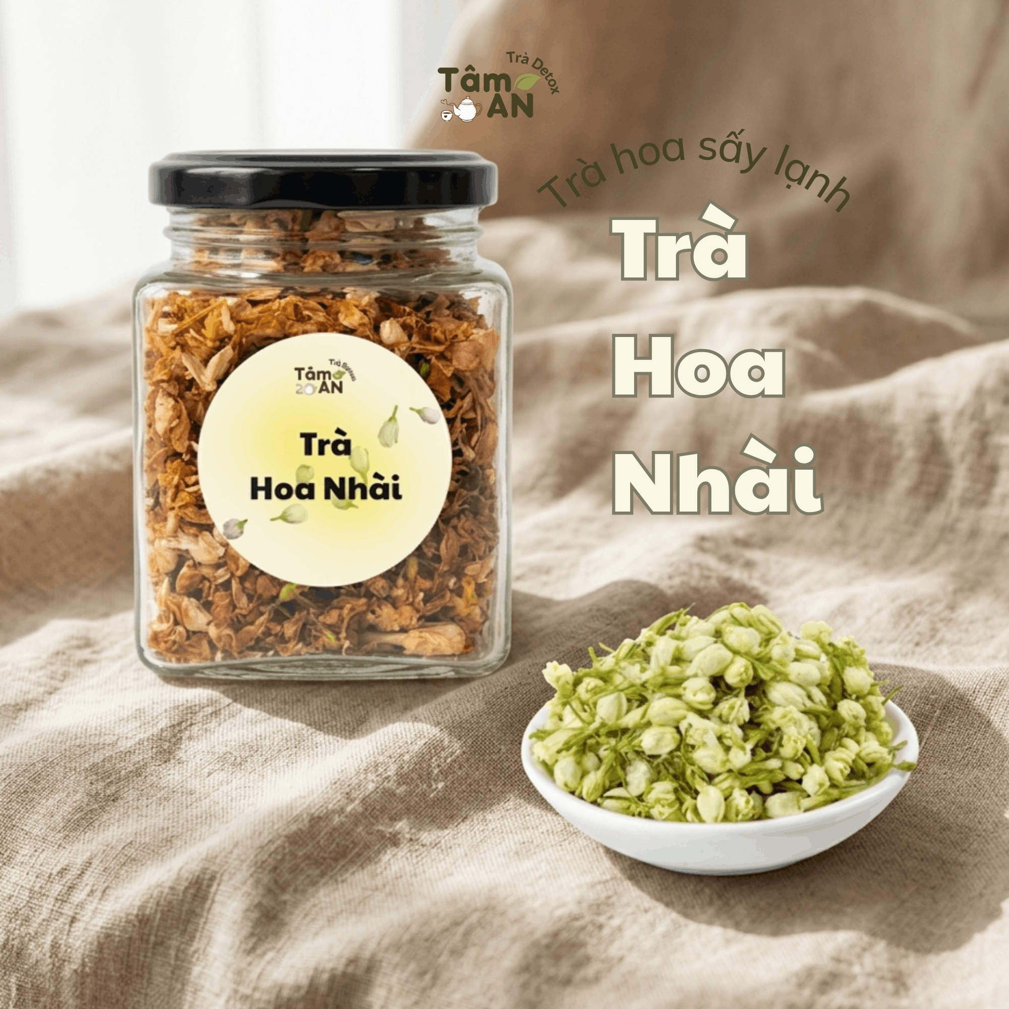 Trà hoa nhài sấy lạnh - Hũ thủy tinh 50g - Trà detox Tâm An.