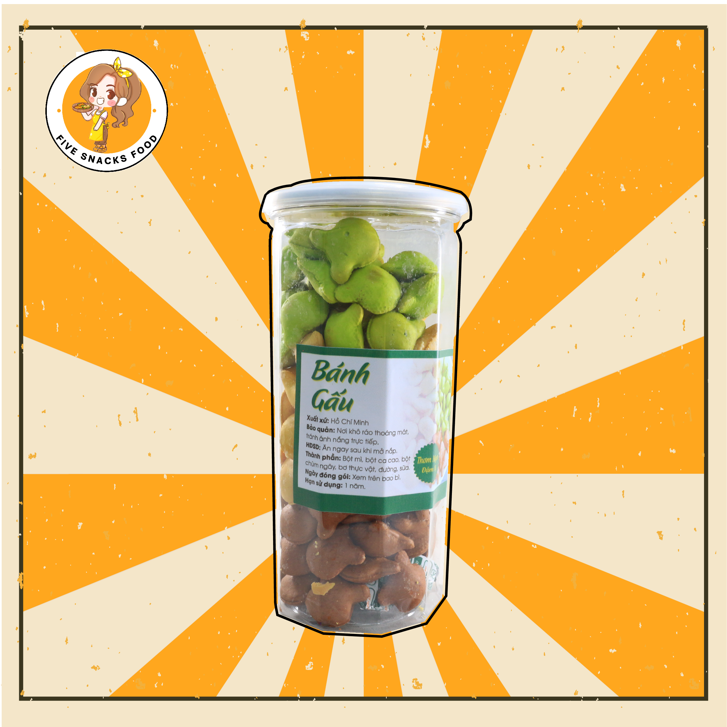 Bánh gấu nhân kem mix 3 vị Five Snack Food tiện lợi, thơm ngo, béo ngậy